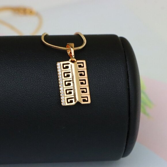 "Rose Gold Geometric Rectangle Pendant with Crystal Accent Strip, XPPT1482 - Picture 5 of 13